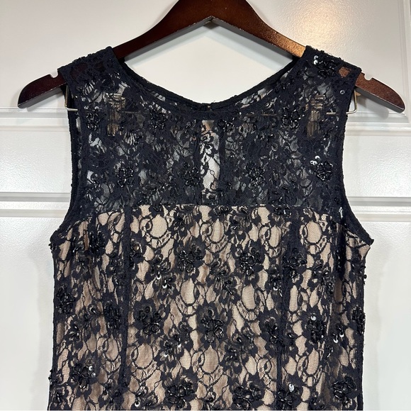 Adrianna Papell Black Lace Embellished Beaded Dress Nude Lined Size 6 NWT - Picture 6 of 14